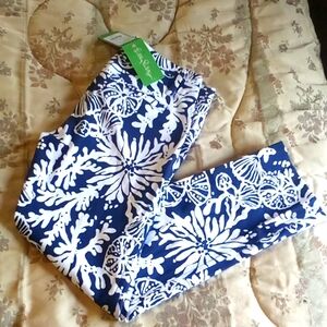 Lily Pulitzer Luxe Capre size 0 NWT Navy with white coral reef print